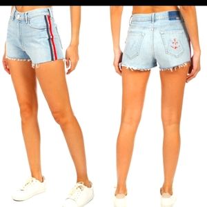 Mother Superior the easy does it - Denim striped nautical frayed denim shorts